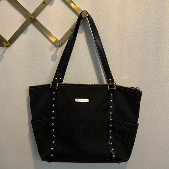 Michael Kors Studded Black MK Shoulder Tote bag - Picture 1 of 7